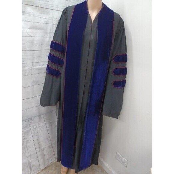 Vtg Collegiate Cap & Gown Co Bl Doctoral Graduation Black Purple Velvet 59 X 34L - Picture 1 of 13